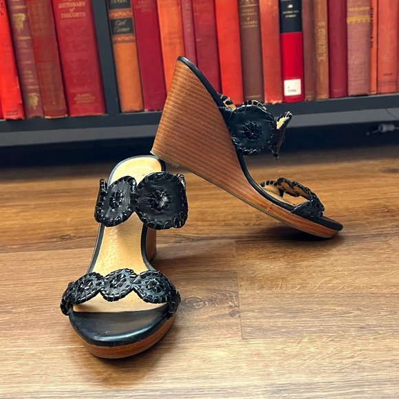 Jack Rogers Shoes - Jack Rogers Black Luccia Leather Wedge Sandal Sz 7.5